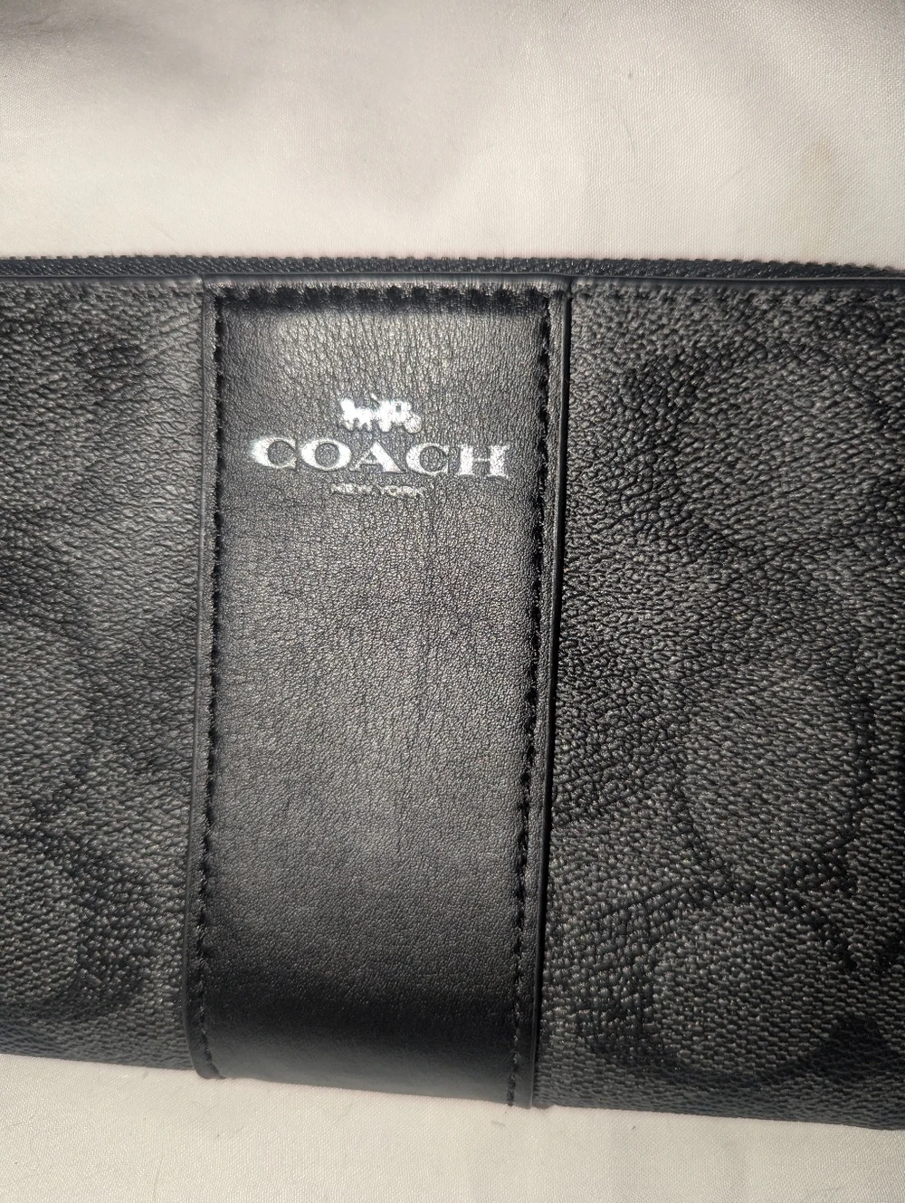 Coach Charcoal Signature Logo Wristlet with Leather Trim.58035